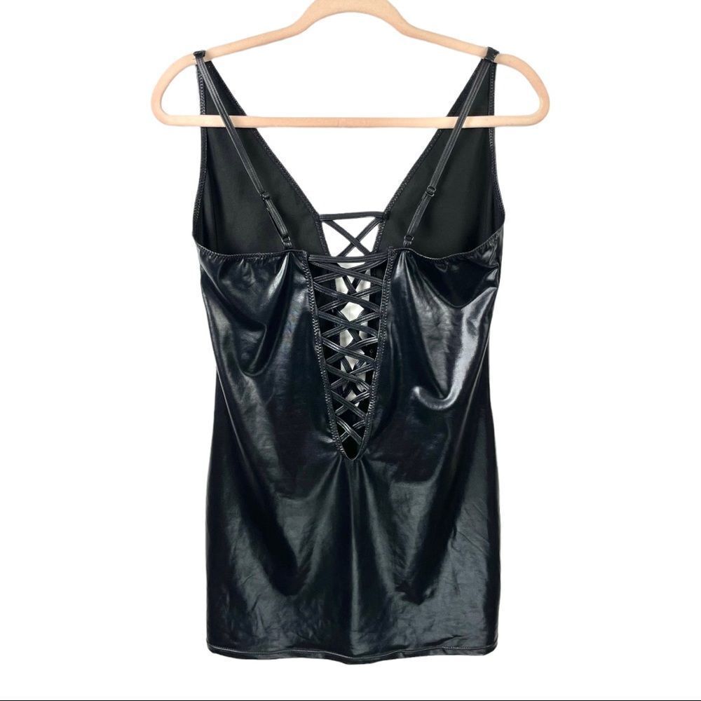 𝅺ANN Summers Samara Wet Look Black Mini Stretch Dress Size M/ US 8-10 - Picture 6 of 8